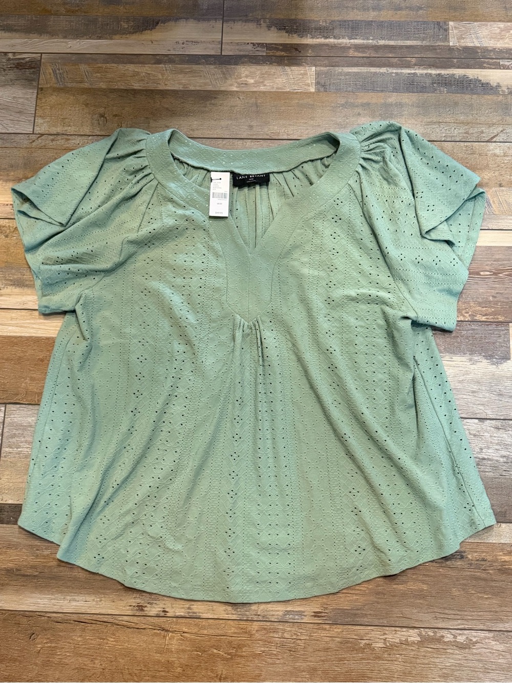 Lane Bryant Green Eyelet Flutter Sleeve Blouse NWT 18/20
